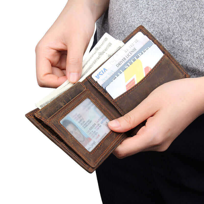 Brown genuine leather bifold wallet