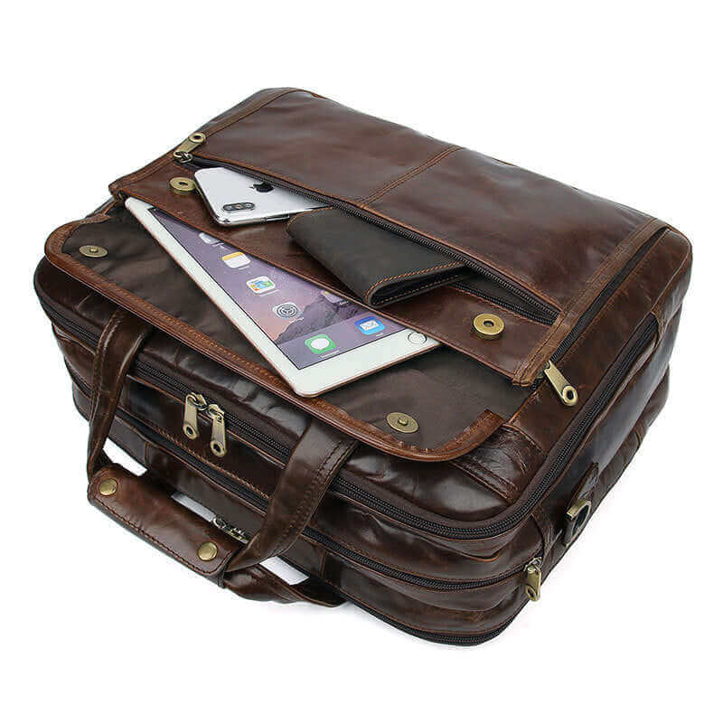 Men's leather briefcase details