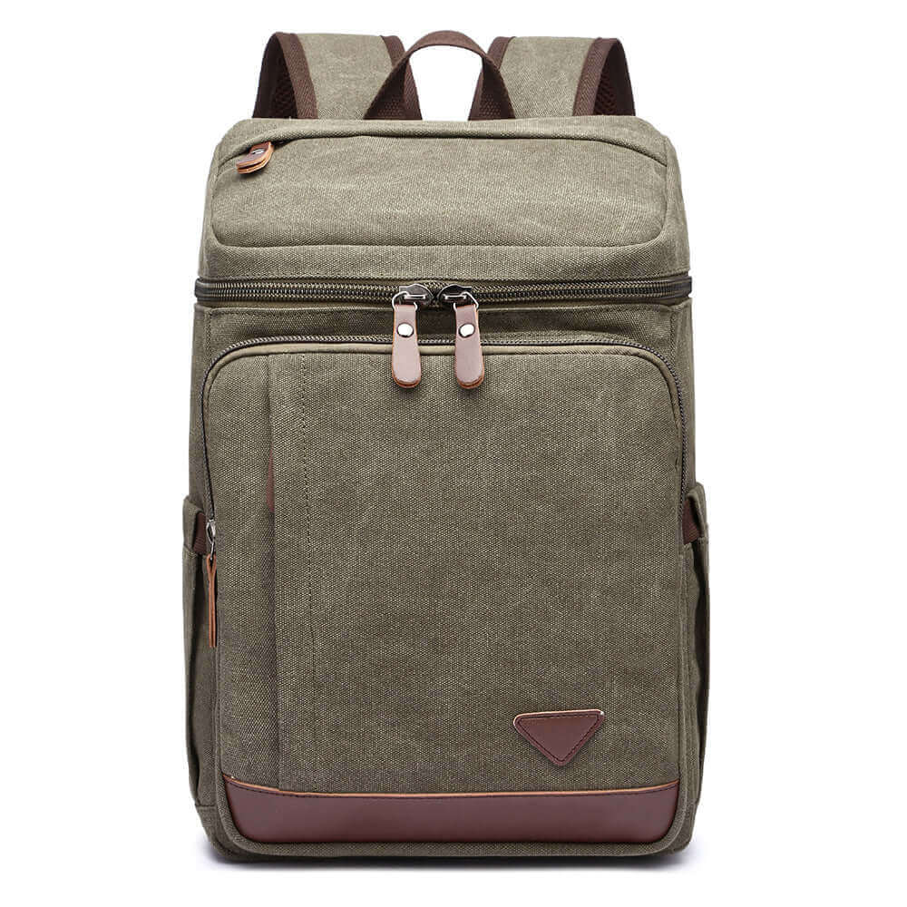 Canvas backpack with laptop compartment for 15.6-inch laptops, suitable for work and travel.