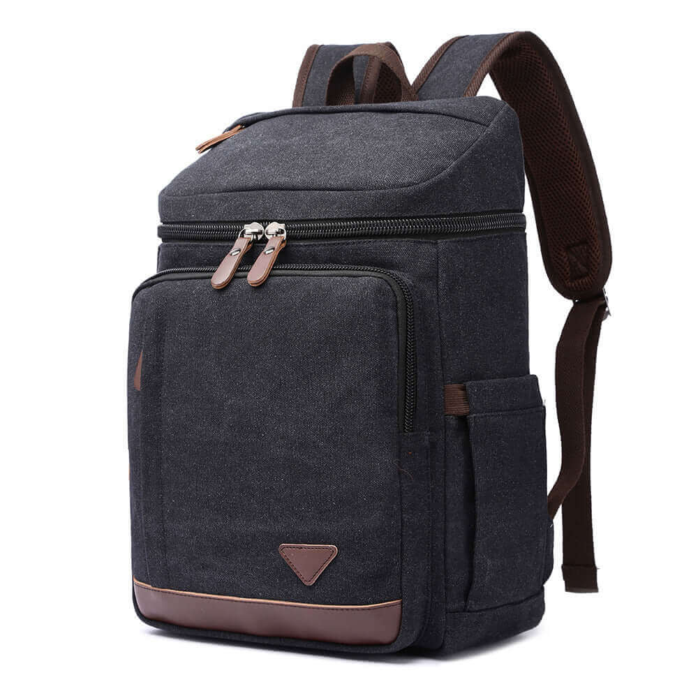 Canvas backpack with a laptop compartment for 15.6-inch devices, ideal for work and study.