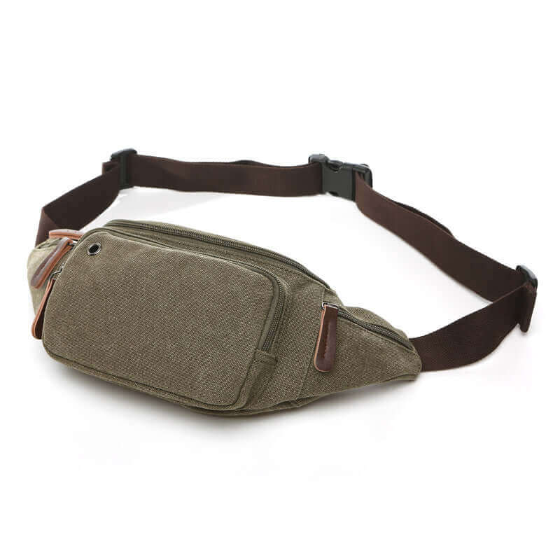 Canvas bum bag with PU leather accents, designed for men on the go.