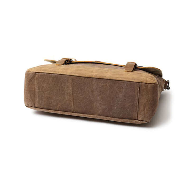 Bottom view of the genuine leather canvase laptop messneger shoudler bag