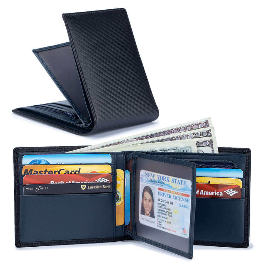 Stylish design of the Carbon Fiber RFID Men's Short Wallet.