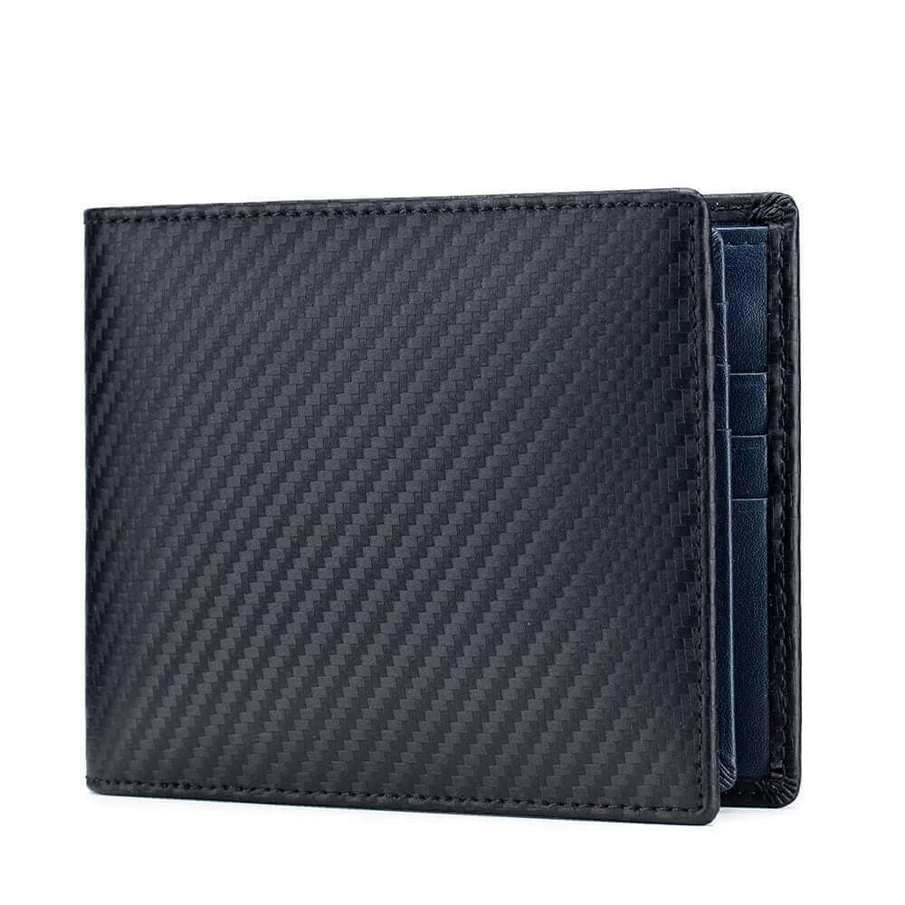 Carbon Fiber RFID Men's Short Wallet filled with cards and cash.