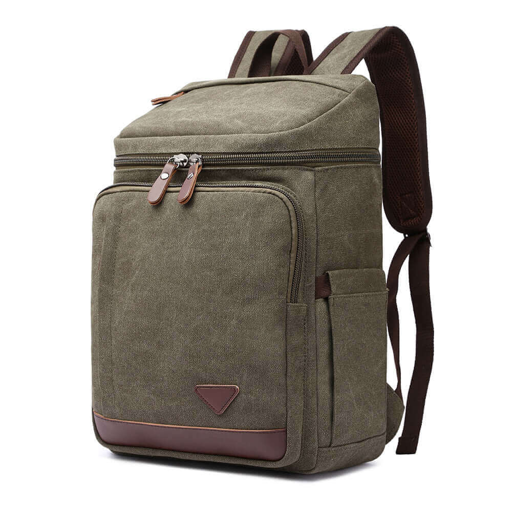 Casual green canvas backpack with 20L capacity, perfect for school and work.