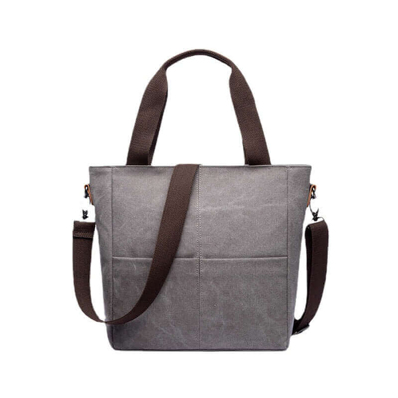 Casual canvas shoulder tote for women, with leather details for an added elegant look.