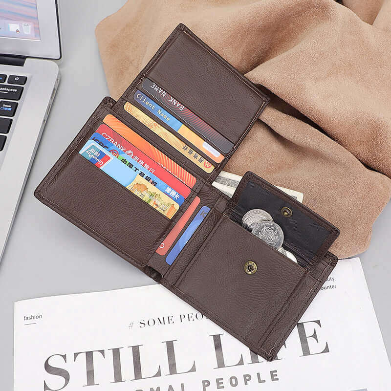 Classic coffee brown leather wallet available in NZ