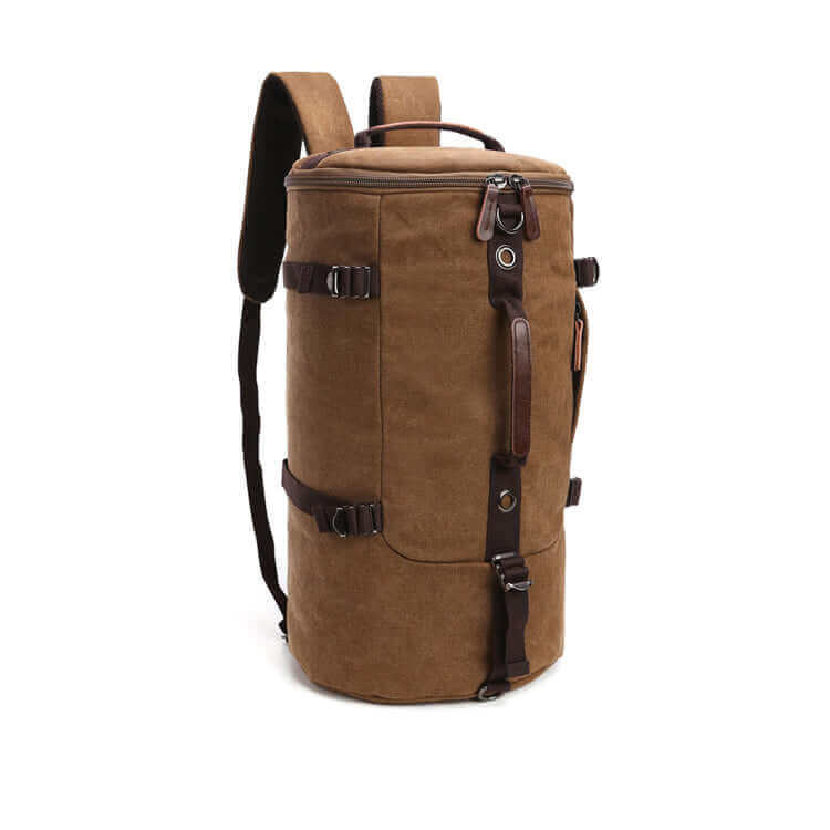 Convertible duffle bag backpack for men, with adjustable straps and a 39L capacity.