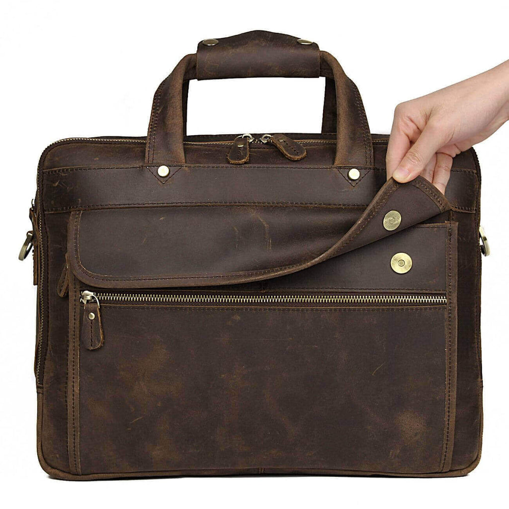 Crazy Horse leather laptop bag for men, ideal for professionals in New Zealand.