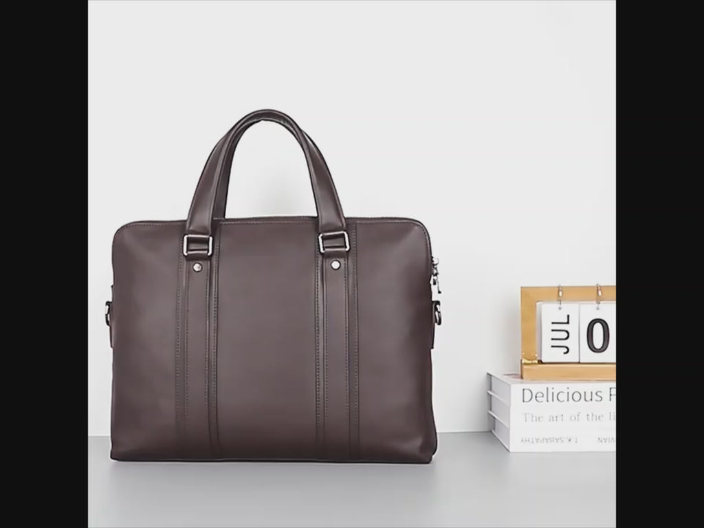 Men's Premium Leather Slim Work Laptop Briefcase