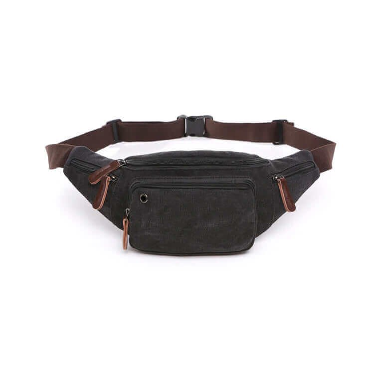 Durable men's canvas bum bag with leather accents, ideal for casual use.