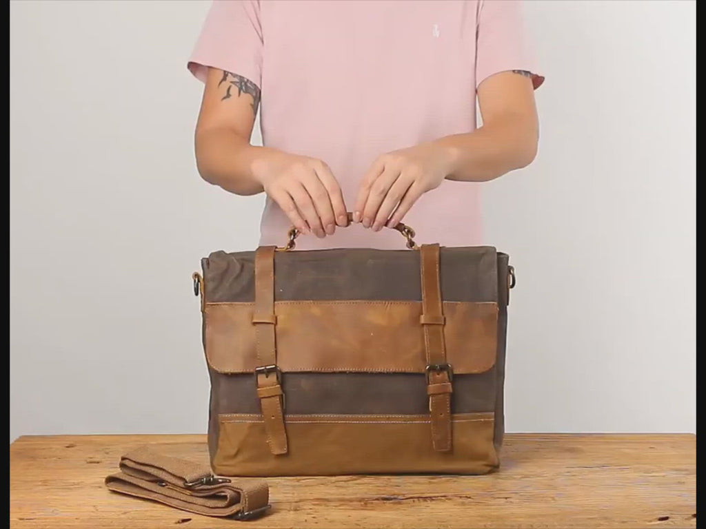 Leather Canvas Laptop Messenger Bag - Men's Shoulder Bag