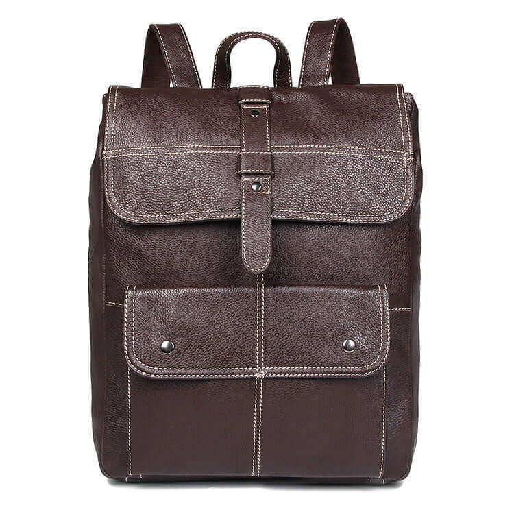 Elegant leather backpack with adjustable straps and spacious compartments.