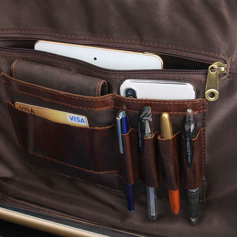 Genuine leather laptop bag details