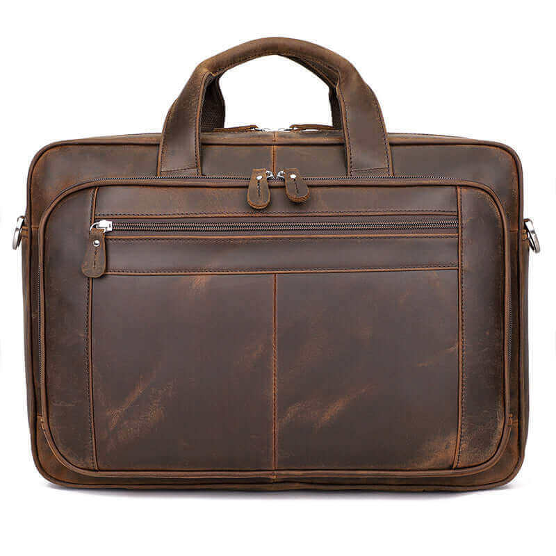 Front view of the Genuine Leather Laptop Briefcase.