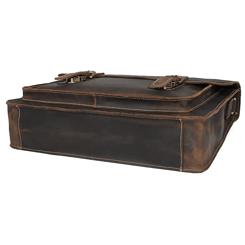 Bottom view of the vintage genuine leather briefcase 14 inch laptop Bag.