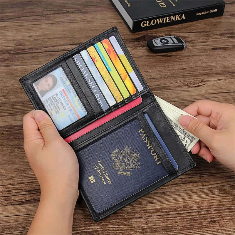 Genuine leather travel wallet in NZ for passports and cards.