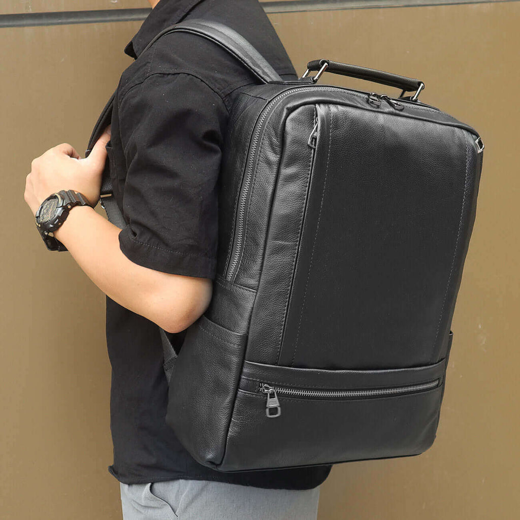 Genuine leather work backpack for business trips and travel.