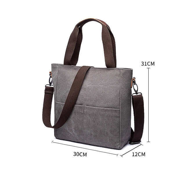 Size display of the women's canvas shoulder bag.