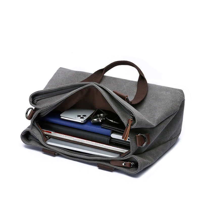 Open view of the canvas tote bag.