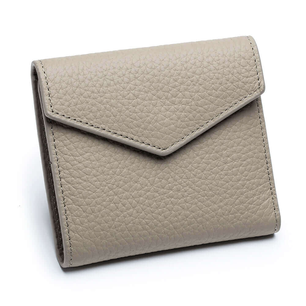 Grey leather envelope wallet for women with multiple compartments