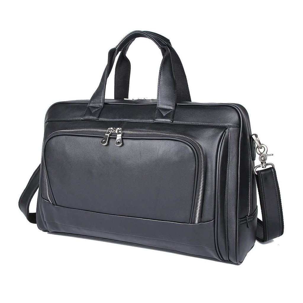 Large leather laptop bag perfect for business travel in New Zealand.