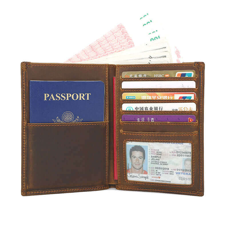 Stylish crazy horse leather passport holder for men and women.

