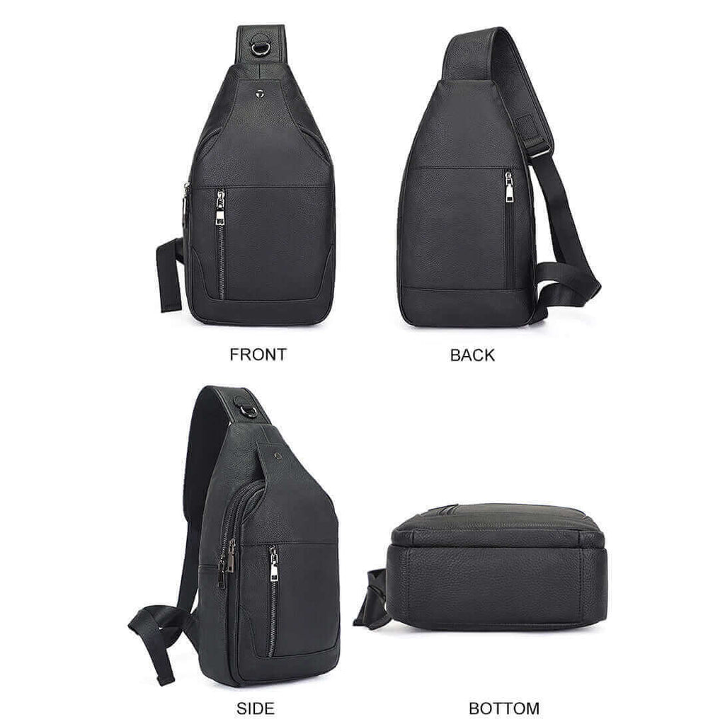 Black leather crossbody sling bag for men with stylish design in NZ.