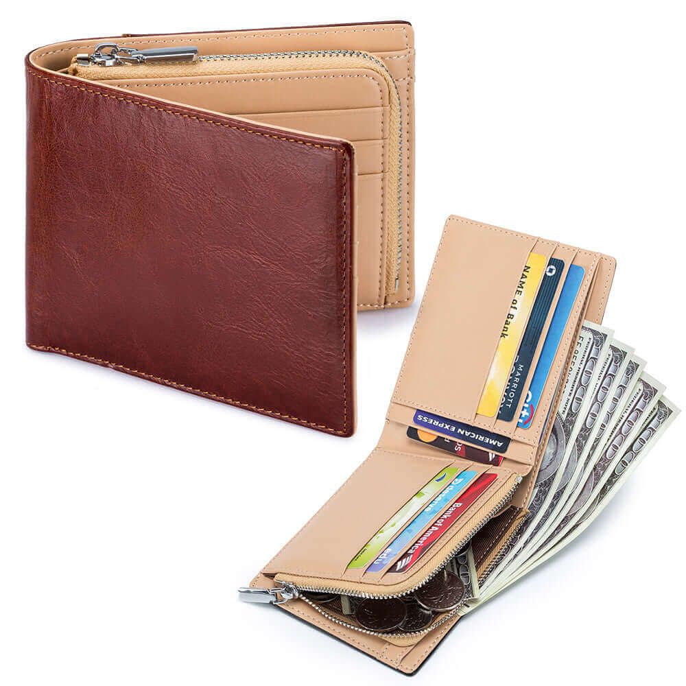 Leather wallet with coin pocket for men