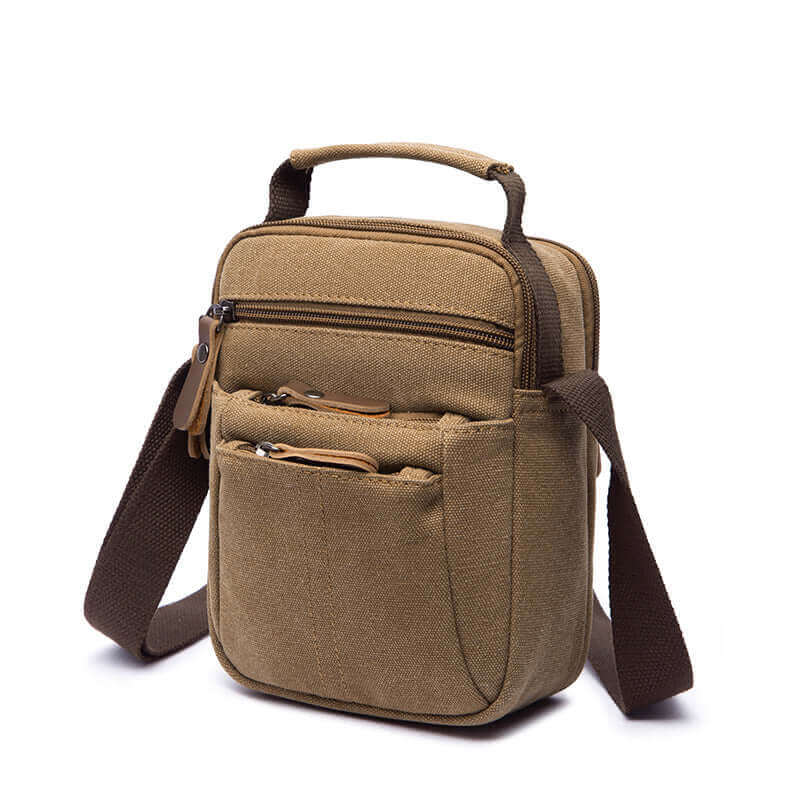 Lightweight canvas crossbody bag, perfect for casual wear with secure pockets.