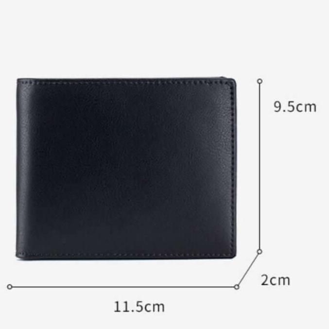 Men's RFID leather folding wallet size.