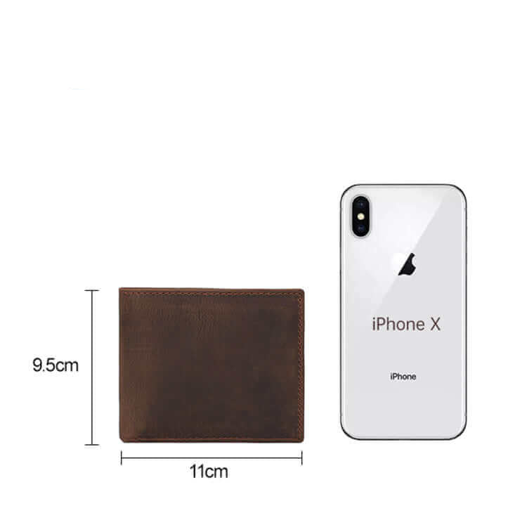 Size display of men's genuine leather wallet.
