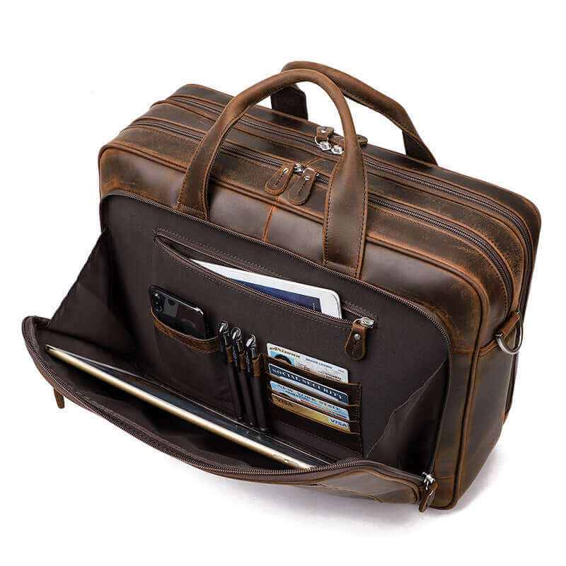 Details of the men's genuine leather laptop bag