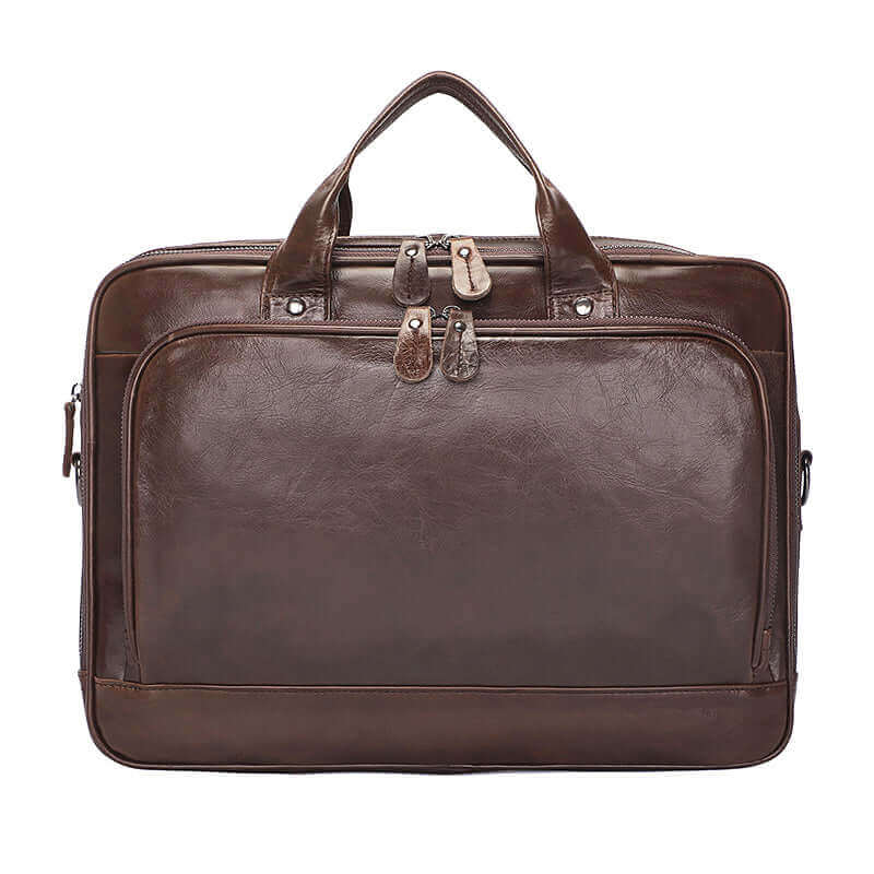 Front view of Men's Premium Leather Laptop Bag.