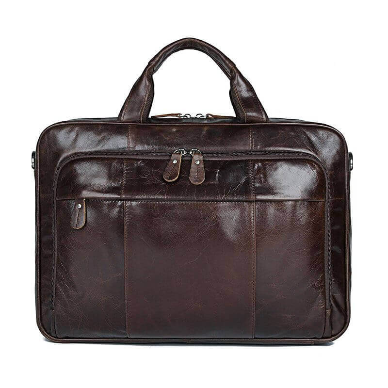 Business travel leather laptop bag for men.