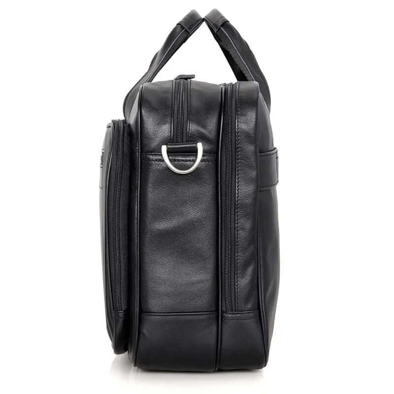 Side view of Men's Black Leather Business Laptop Bag.