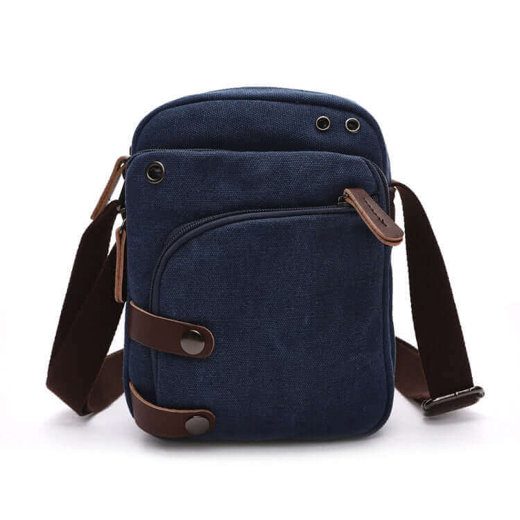 Men's small canvas bag with a zippered pocket for added security.