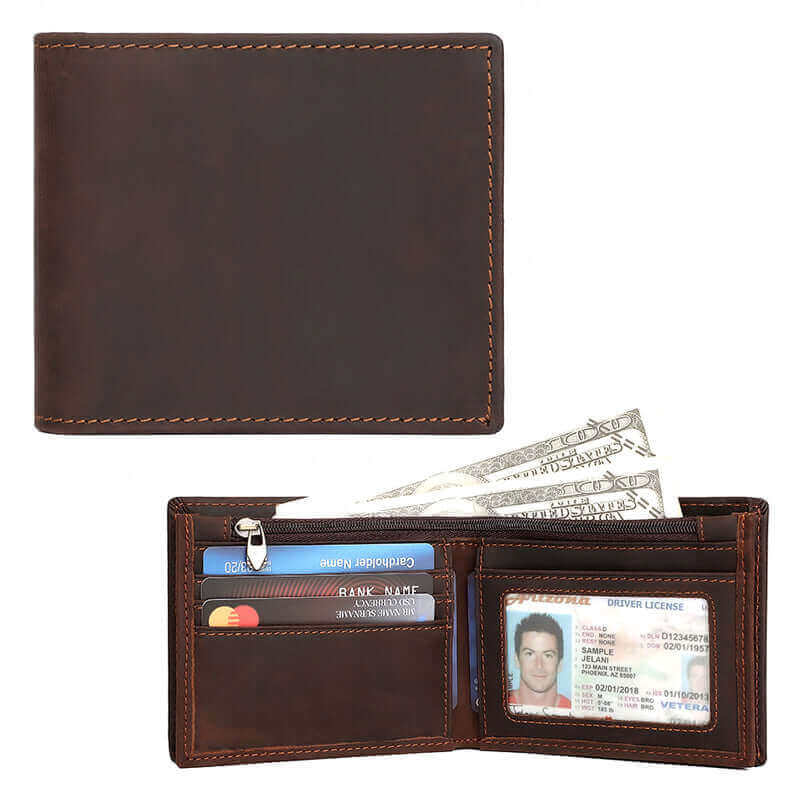 Front view of the men’s vintage crazy horse leather wallet