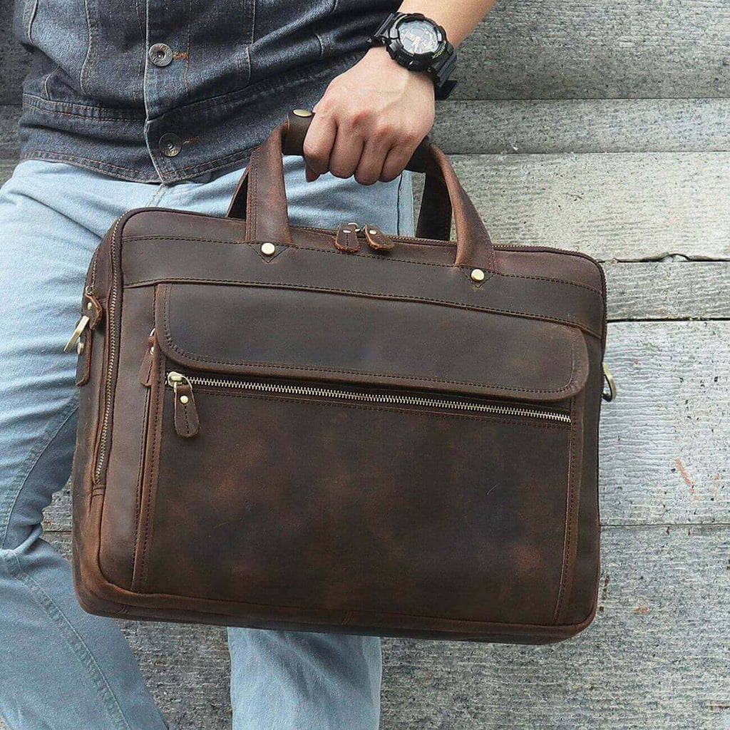 Men's leather laptop bag, a versatile and stylish work accessory.