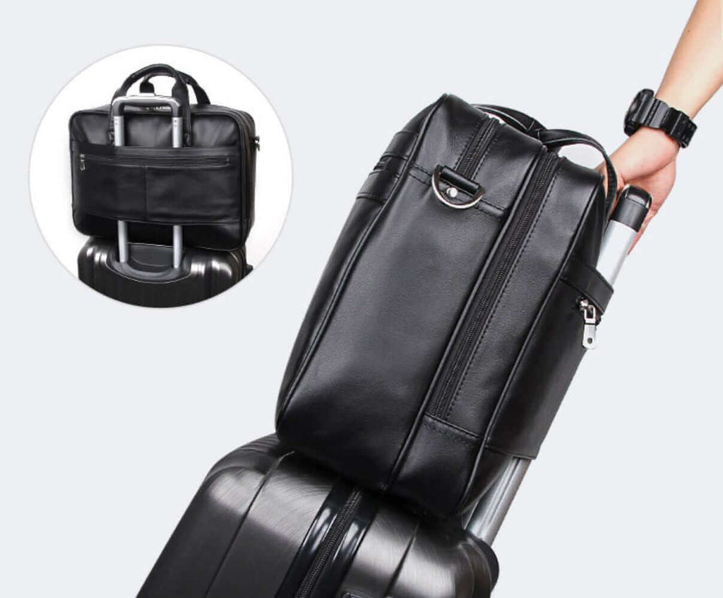 Black Nappa Leather Laptop Bag for business and travel in New Zealand.