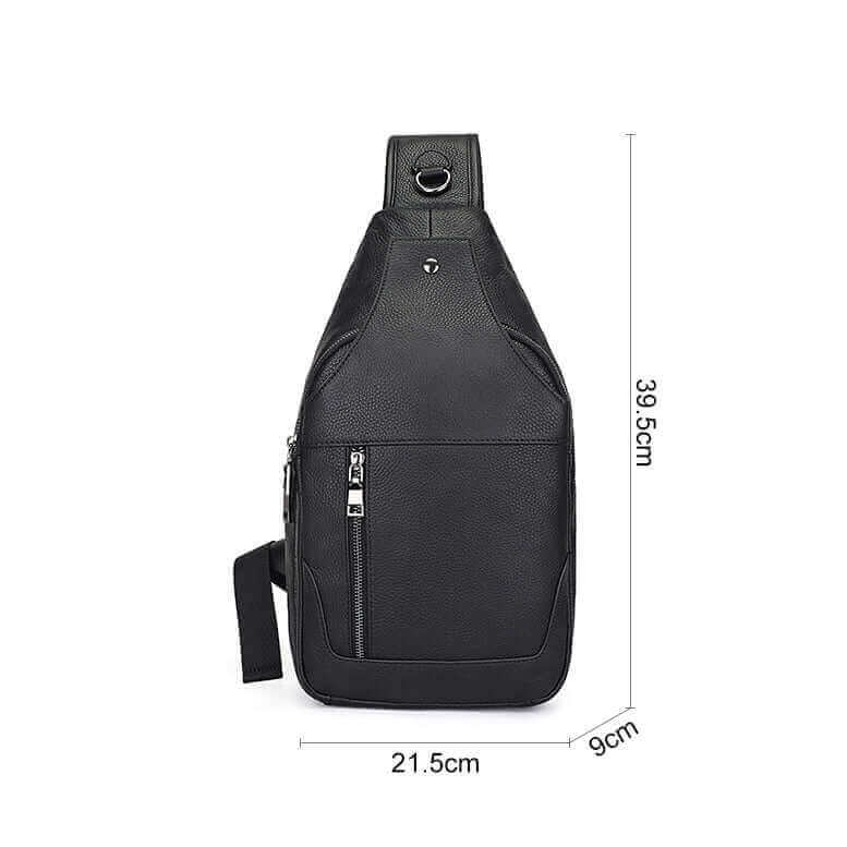 Size display of the premium black leather crossbody bag crafted for style and functionality.