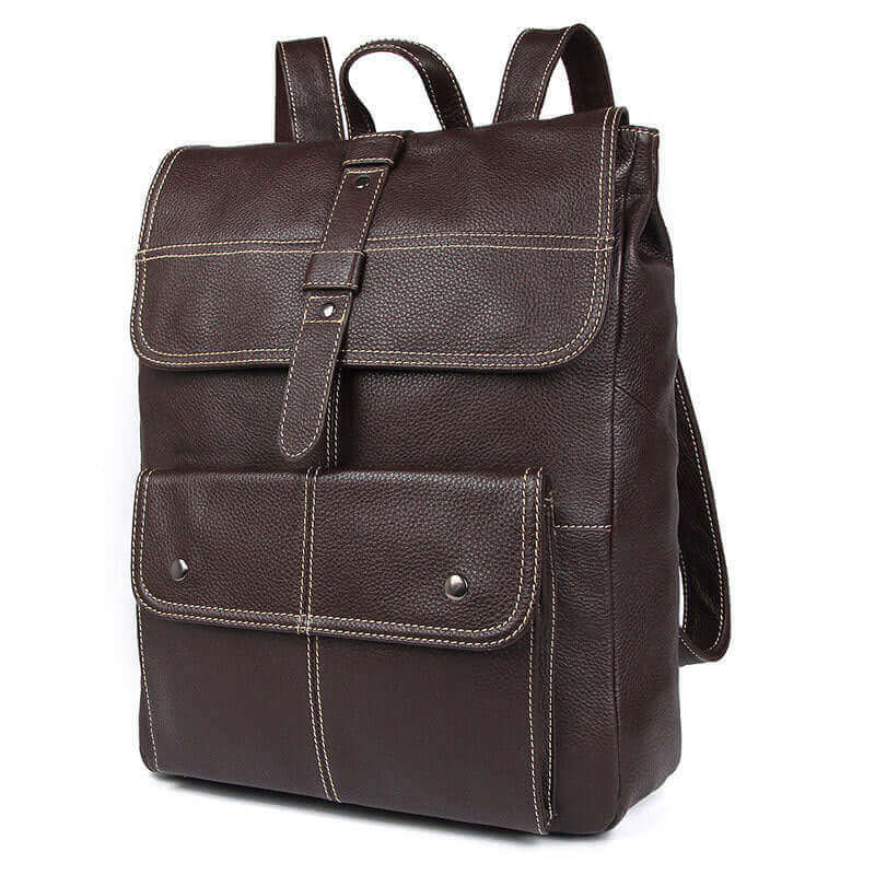 Premium leather laptop backpack in sleek brown design.