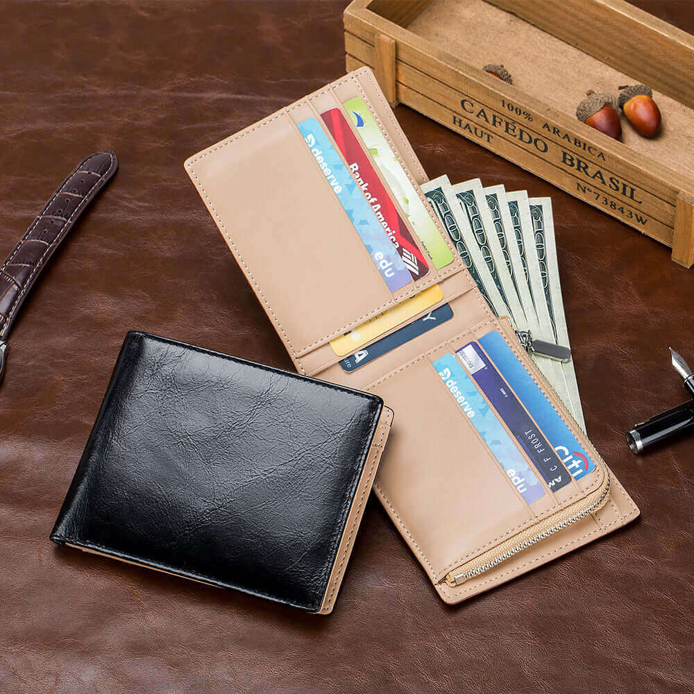 Secure RFID leather wallet for men