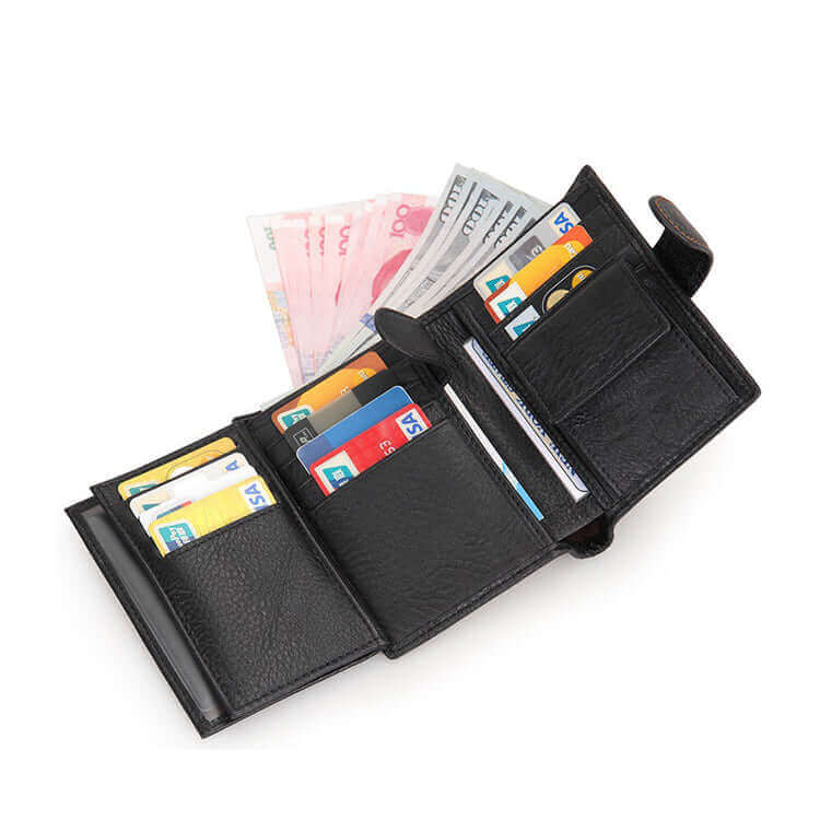 Tri-fold wallet for men with coin pocket and card slots