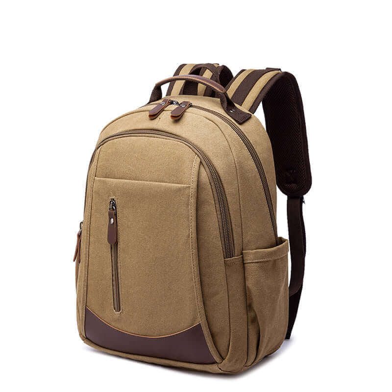 Versatile coffee canvas backpack for men and women, perfect for daily use.