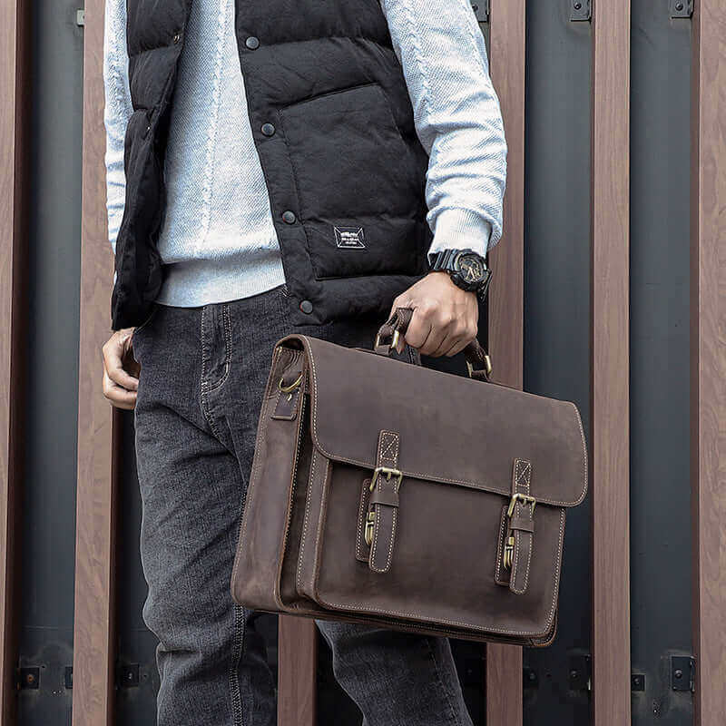 Versatile leather messenger bag for work and travel.