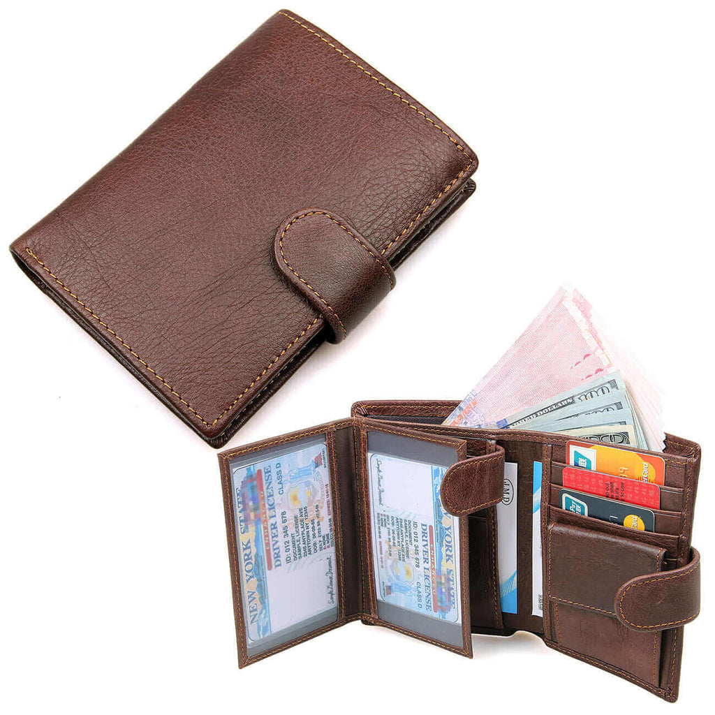 Vintage men's leather RFID tri-fold wallet