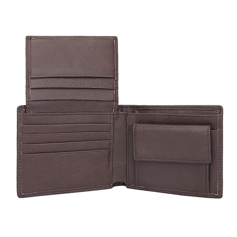 Leather wallet featuring coin pocket and card slots