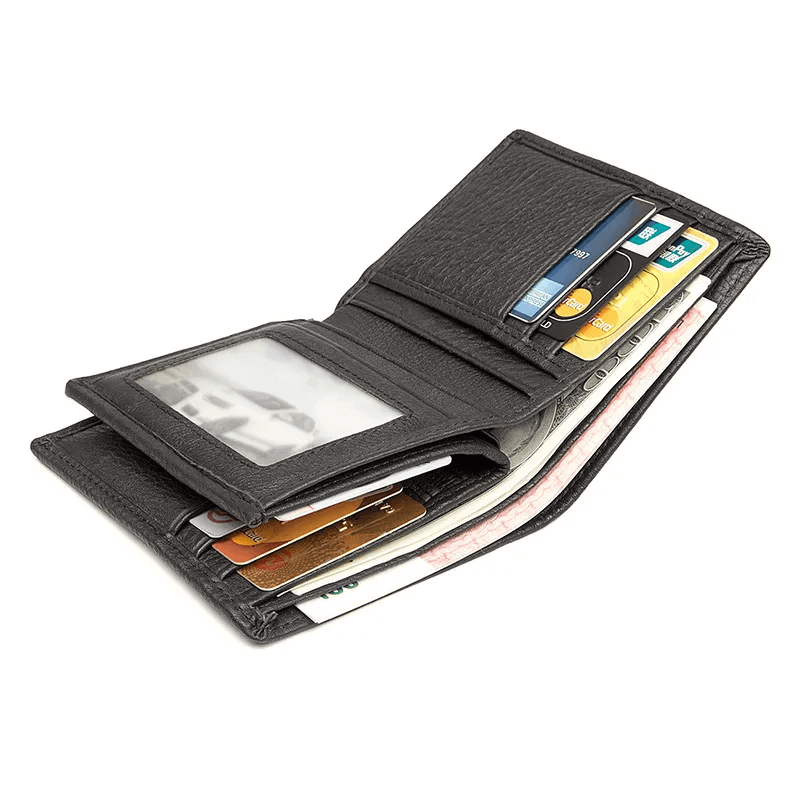 Leather wallet showing main pockets