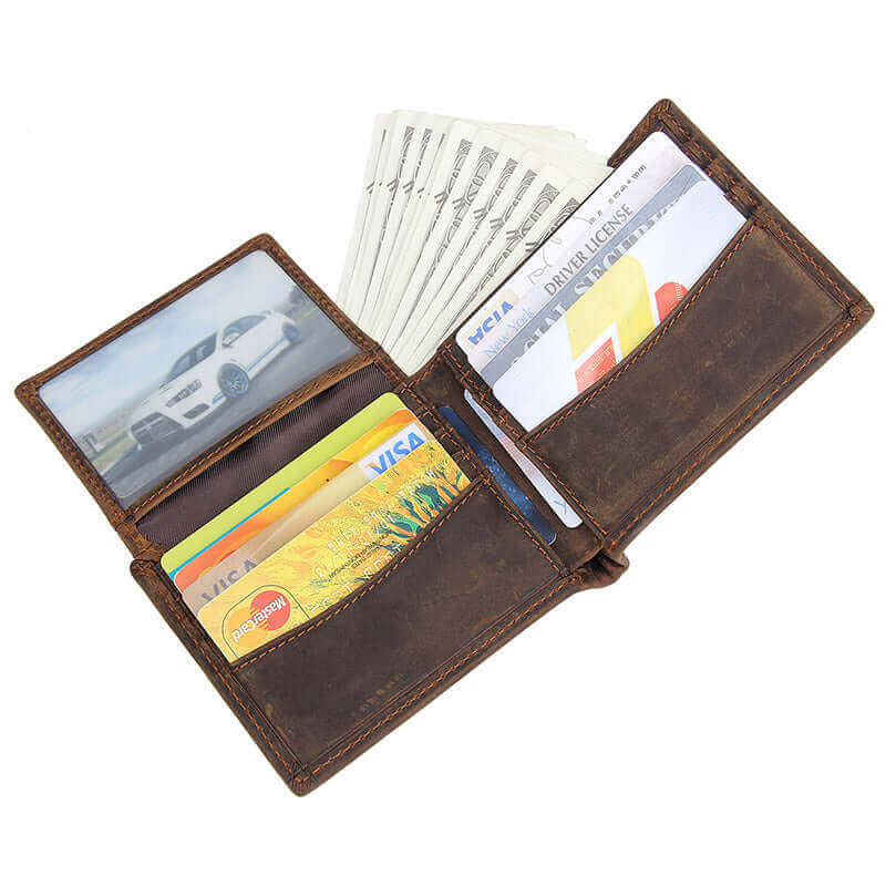 Leather wallet featuring photo holders